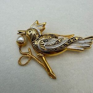 Vintage Damascene Bird Brooch